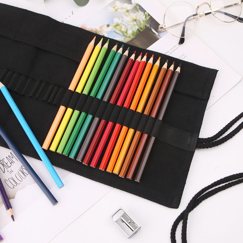 Pen Pouch Roll - Pensil sekolah warna hitam untuk wadah