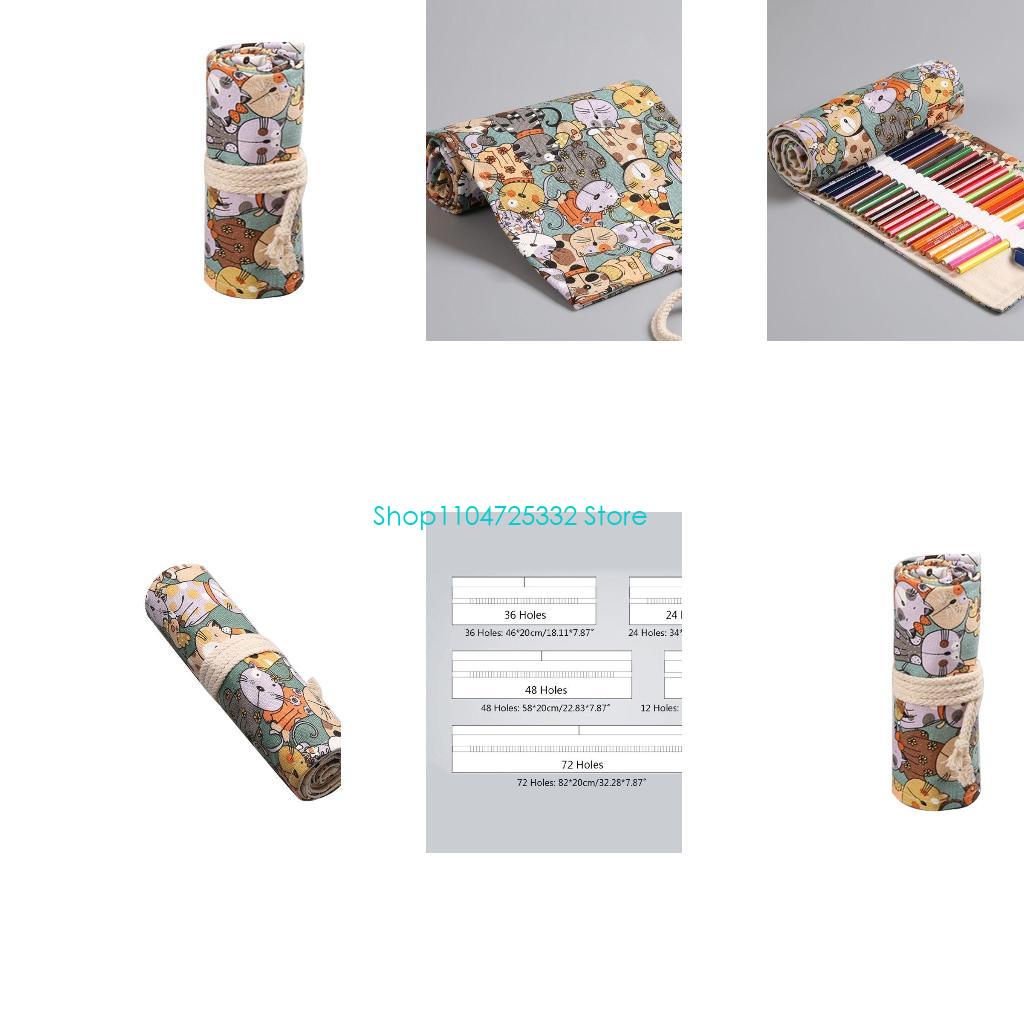 Pen Pouch Roll - P5EA Kartun untuk 12/24/36/48/72 Lubang Kanvas