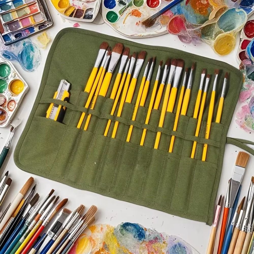 Pen Pouch Roll - Tas Penyimpanan Kuas Lukis 30 Slot